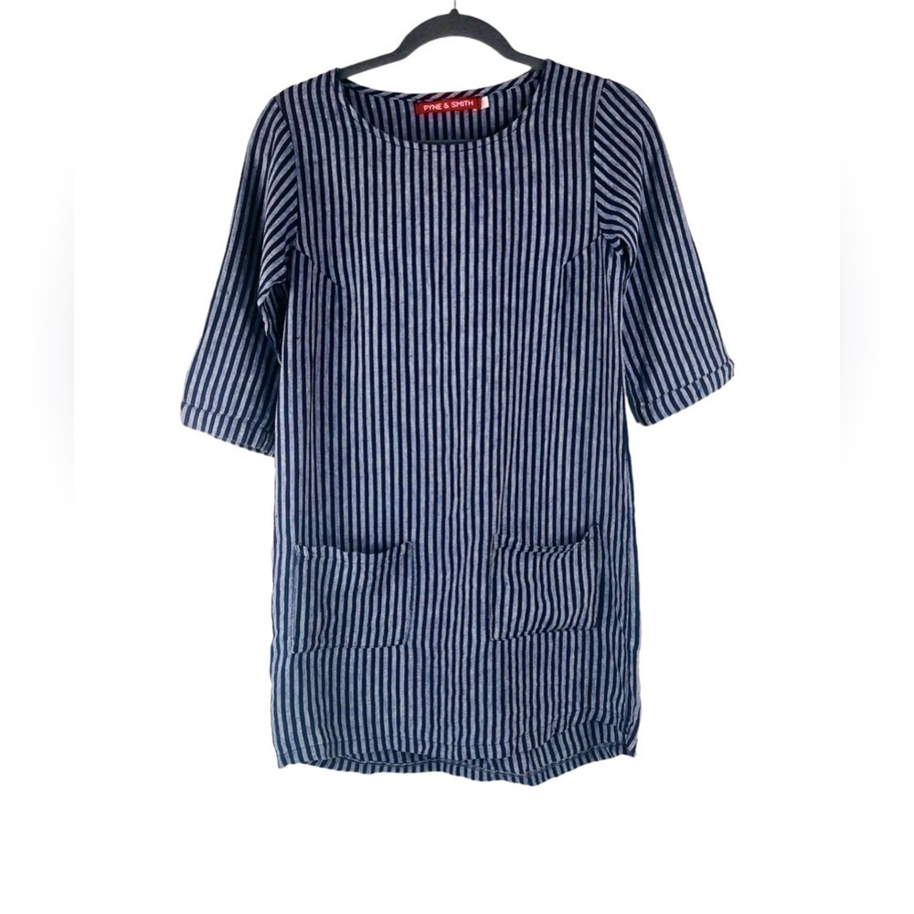 Pyne & Smith Striped Linen Dress Navy and Gray Size XS